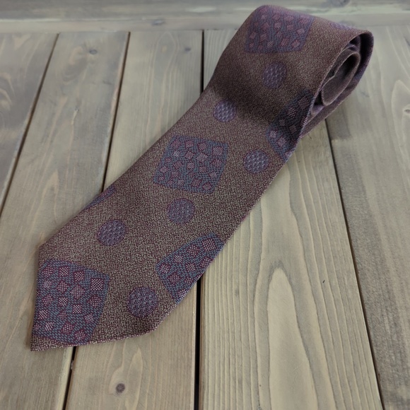 Emporio Armani 100% Silk Purple Brown Geometric Print Tie - Picture 3 of 7